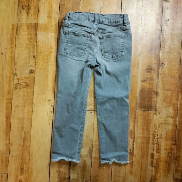 Place size 5 gray jeans straight leg distressed frayed hem adjustable waist - Picture 5 of 8